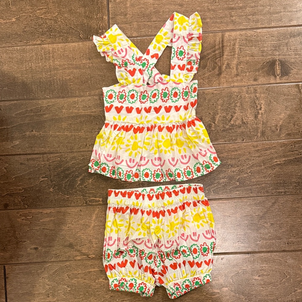 Stella McCartney Kids Floral Ruffle Set in Red, Yellow, Green